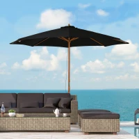 Outsunny 3(m) Fir Wooden Garden Parasol Bamboo Sun Shade Patio Outdoor Umbrella Canopy, Black(m-10)