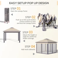 Outsunny 3.3 x 3.3m Pop Up Gazebo Four Sides Double Roof Foldable Canopy Tent Height Adjustable and Carrying Bag, Event Tent for Patio Garden Backyard Steel Beige(m-5)
