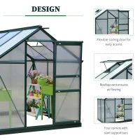 Outsunny Clear Polycarbonate Greenhouse Large Walk-In Green House Garden Plants Grow Galvanized Base Aluminium Frame w/ Slide Door (6 x 6ft)(m-6)