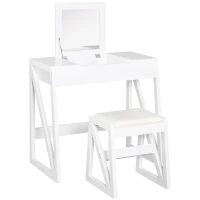 HOMCOM Dressing Table Set with Flip Top Mirror and Cushioned Stool, Makeup Vanity Table Writing Desk with Storage Grids for Bedroom, White(m-11)