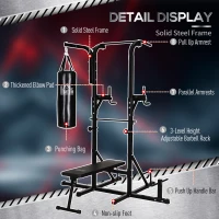 HOMCOM Home Gym Power Tower with Bench and Punching Bag, Multi-Function Adjustable Dip Sit Up Workout Station Equipment Heavy Duty for Home(m-6)