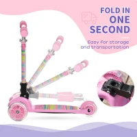 HOMCOM Toddler Scooter, 3 Wheel Scooter, Foldable Adjustable Height LED Flashing Wheels for Boys&Girls 3-8 Years Pink(m-8)