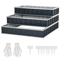 Outsunny 118cm x 118cm x 62cm 3 Tier Raised Garden Bed, Metal Elevated Planer Box Kit Flower Pot w/ A Pairs of Glove for Backyard, Patio to Grow Vegetables, Herbs, and Flowers, Grey(m-8)