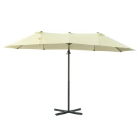 Outsunny Double Parasol Patio Umbrella Garden Sun Shade w/ Steel Pole 12 Support Ribs Crank Handle Easy Lift Twin Canopy - Beige(m-11)