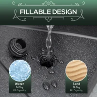 Outsunny Octagonal Garden Parasol Base Holder Outdoor Market Umbrella Stand Weights, Up to 28kg Water Filled or 40kg Sand Filled, Black(m-5)