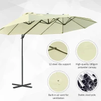 Outsunny Double Parasol Patio Umbrella Garden Sun Shade w/ Steel Pole 12 Support Ribs Crank Handle Easy Lift Twin Canopy - Beige(m-5)
