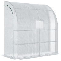 Outsunny Walk-In Lean to Wall Greenhouse - with Windows and Doors, 2 Tiers, 4 Wired Shelves, 200L x 100W x 215H cm, White