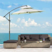 Outsunny 2.7m Garden Banana Parasol Cantilever Umbrella with Crank Handle, Double Tier Canopy and Cross Base for Outdoor, Hanging Sun Shade, Beige(m-10)
