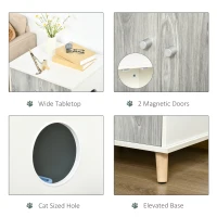 PawHut Cat Litter Box Enclosure End Table Indoor Decorative Cat House Cabinet with 2 Magnetic Door, Wide Tabletop White(m-6)