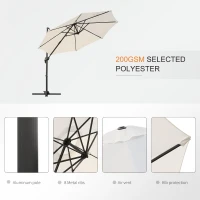 Outsunny 3 meter Patio Offset Roma Parasol Umbrella Cantilever Hanging Sun Shade Canopy Shelter 360° Rotation with Cross Base, Cream White(m-7)