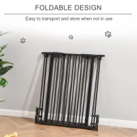 PawHut Pet Safety Gate, 3 Panels Playpen Fireplace, Metal Fence, Stair Barrier, Room Divider w/ Walk-Through Door - Black(m-5)