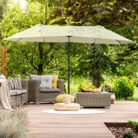 Outsunny Double Parasol Patio Umbrella Garden Sun Shade w/ Steel Pole 12 Support Ribs Crank Handle Easy Lift Twin Canopy - Beige(m-10)
