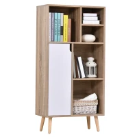 HOMCOM Freestanding Storage Cabinet w/ Wood Legs 5 Compartments Cupboard Home Office Organisation Stylish Bedroom Hallway Furniture 60L x 30W x 121H cm - White(m-2)