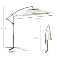 Outsunny 2.7m Garden Banana Parasol Cantilever Umbrella with Crank Handle, Double Tier Canopy and Cross Base for Outdoor, Hanging Sun Shade, Beige(m-3)
