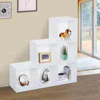 HOMCOM 3-tier Step 6 Cubes Storage Unit Particle Board Cabinet Bookcase Organiser Home Office Shelves - White(m-9)