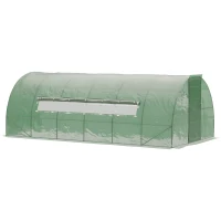 Outsunny Large Walk-In Greenhouse, Plant Gardening Tunnel Hot House with Metal Hinged Door, Galvanised Steel Frame & Mesh Windows (3 x 6M)(m-1)