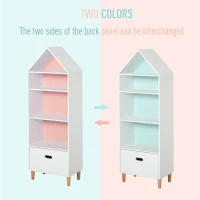 HOMCOM Kids Children Cabinet Wooden Bookcase w/Drawer Bedroom Bookshelf Storage Rack Toys Games Organisation Pink Blue Back(m-4)