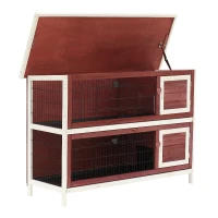 PawHut Rabbit Hutch Outdoor 2-Tier Guinea Pig Cage Bunny House Cage with No-Leak Trays for Indoor and Outdoor, 136 x 50 x 93cm(m-11)