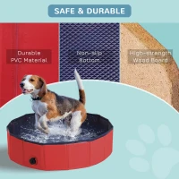 PawHut Foldable Dog Paddling Pool Pet Cat Swimming Pool Indoor/Outdoor Collapsible Summer Bathing Tub Shower Tub Puppy Washer (Φ80 × 20H cm, Red)(m-7)