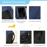 PawHut Cochecito para Mascotas Carrito para Perro Gatos 4 Ventanas Transpirables Buena Ventilación Puerta Grande Cojín Extraíble 98x82x110 cm Azul(m-7)