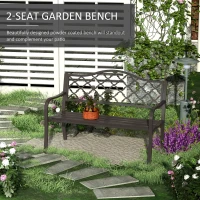 Outsunny  Outdoor Garden Bench Antique Style Cast Iron 2 Seater Patio Porch Park Loveseat Chair Seater - Brown(m-4)