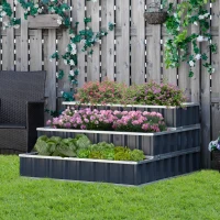 Outsunny 118cm x 118cm x 62cm 3 Tier Raised Garden Bed, Metal Elevated Planer Box Kit Flower Pot w/ A Pairs of Glove for Backyard, Patio to Grow Vegetables, Herbs, and Flowers, Grey(m-12)
