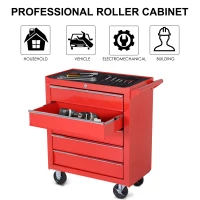 DURHAND 5 Drawer Roller Tool Cabinet Storage Box Workshop Chest Garage Wheeling Trolley w/ Handle - Red(m-6)