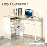 HOMCOM L-Shaped Corner Computer Desk Study Table PC Work w/ Storage Shelf Drawer Smooth Slide Office Home Workstation Space Saving - Light Brown(m-5)