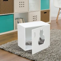 PawHut Wooden Cat Litter Box Enclosure Toilet Home Cabinet Pet Self Cleaning Kitty House Stand Bathroom Furniture Hidden Washroom White 51H x 60W x 41D cm(m-2)