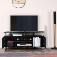 HOMCOM TV Unit Cabinet for TVs up to 55 Inches with Storage Shelves and Cupboard, Entertainment Center for Living Room, Black(m-7)