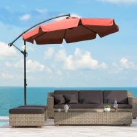 Outsunny 2.7m Garden Banana Parasol Cantilever Umbrella with Crank Handle and Cross Base for Outdoor, Hanging Sun Shade, Wine Red(m-10)