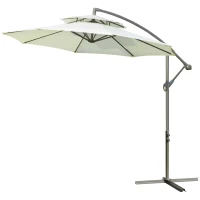 Outsunny 2.7m Garden Banana Parasol Cantilever Umbrella with Crank Handle, Double Tier Canopy and Cross Base for Outdoor, Hanging Sun Shade, Beige(m-11)