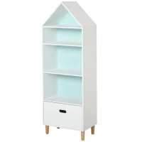 HOMCOM Kids Children Cabinet Wooden Bookcase w/Drawer Bedroom Bookshelf Storage Rack Toys Games Organisation Pink Blue Back(m-1)