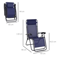 Outsunny Espreguiçadeira Dobrável de Jardim Espreguiçadeira de Gravidade Zero para Pátio Terraço  Carga Máxima 150kg 90x65x110 cm Azul(m-3)