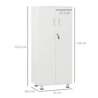 HOMCOM 3-Tier Bookcase Display Shelf Unit with Steel Leg Lock Door Home Furniture Study Office Living Room Bedroom White(m-3)