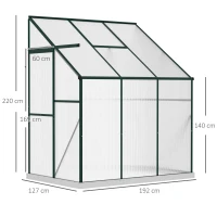 Outsunny Walk-In Lean to Greenhouse Garden Heavy Duty Aluminium Polycarbonate with Roof Vent for Plants Herbs Vegetables, Green, 6 x 4ft(m-3)