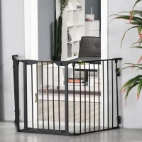 PawHut Pet Safety Gate, 3 Panels Playpen Fireplace, Metal Fence, Stair Barrier, Room Divider w/ Walk-Through Door - Black(m-10)