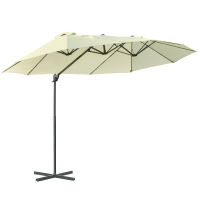 Outsunny Double Parasol Patio Umbrella Garden Sun Shade w/ Steel Pole 12 Support Ribs Crank Handle Easy Lift Twin Canopy - Beige