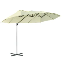 Outsunny Double Parasol Patio Umbrella Garden Sun Shade w/ Steel Pole 12 Support Ribs Crank Handle Easy Lift Twin Canopy - Beige(m-1)