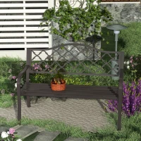 Outsunny  Outdoor Garden Bench Antique Style Cast Iron 2 Seater Patio Porch Park Loveseat Chair Seater - Brown(m-7)