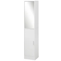 kleankin Tall Mirrored Bathroom Cabinet, Bathroom Storage Cupboard, Floor Standing Tallboy Unit with Adjustable Shelf, White(m-11)