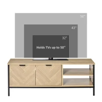 HOMCOM Double Door TV Cabinet Stand with Adjustable Storage Shelves Entertainment Unit Center Home Furniture, for Living Room Bedroom, Natural(m-8)