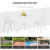 Outsunny 3 Piece Patio Bistro Set for 2, Outdoor Aluminium Garden Table and Chairs with Umbrella Hole for Balcony, White(m-7)