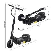 HOMCOM Patinete Eléctrico Plegable para Niños y Adolescentes de +7 Años con Manillar Ajustable en Altura 78x37x89-95 cm Negro(m-3)