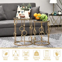 HOMCOM Round Coffee Tables Set of 2, Gold Nesting Side End Tables with Tempered Glass Top, Steel Frame for Living Room, Gold(m-5)