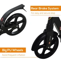 HOMCOM Folding Kick Scooter 2 Big Wheels Teens Adult 14+ Adjustable Ride On Black(m-6)