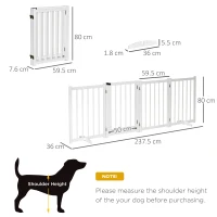 PawHut Freestanding Pet Gate for Small and Medium Dogs, Wooden Foldable Dog Safety Barrier with 4 Panels, 2 Support Feet, 80 cm Tall for Doorways, Stairs White(m-3)