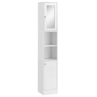 kleankin Tall Bathroom Storage Cabinet with Mirror, Freestanding Floor Cabinet Tallboy Unit with Adjustable Shelves, White(m-1)