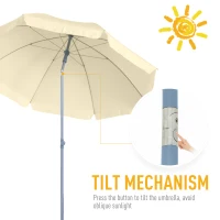 Outsunny 2.2M Tilt Beach Umbrella Sun Parasol Outdoor Shading Garden Shelter Cream White(m-4)
