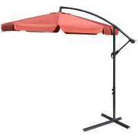 Outsunny 2.7m Garden Banana Parasol Cantilever Umbrella with Crank Handle and Cross Base for Outdoor, Hanging Sun Shade, Wine Red(m-11)